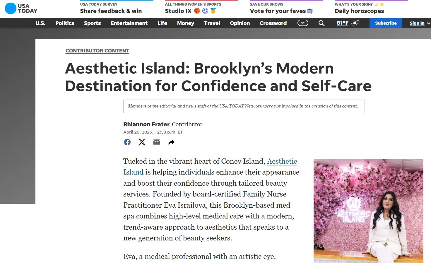Aesthetic Island Featured on USA Today